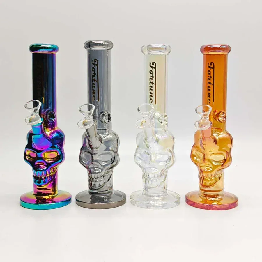 Fortune - 10" 5mm Electroplated Skull Glass Bong