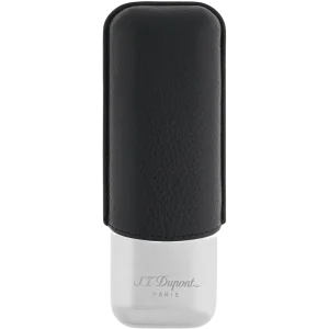 S.T. Dupont 2-Cigar Leather Case – Black & Chrome
