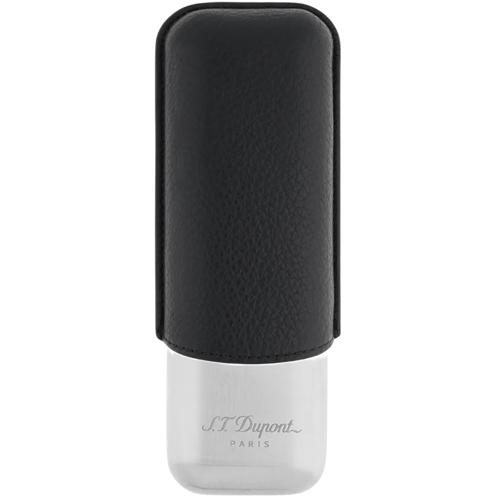 S.T. Dupont 2-Cigar Leather Case – Black & Chrome